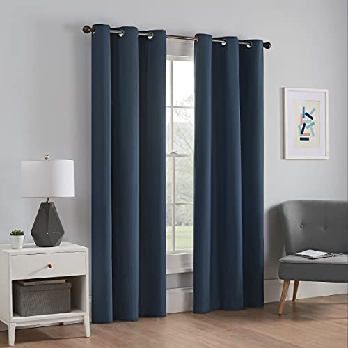 Eclipse Microfiber Total Privacy Blackout Thermal Grommet Window Curtain for Bedroom (1 Panel), 42 in x 84 in, Navy