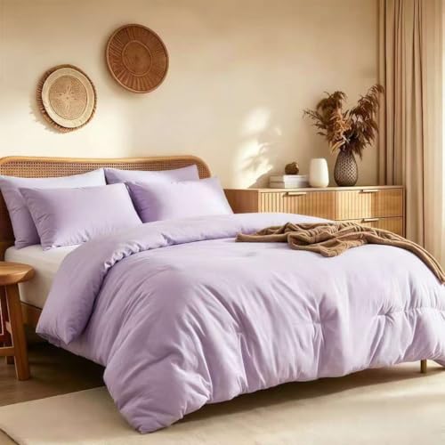 Quataly King Comforter Set Light Purple,3PCS Soft Lightweight Breathable Bedding Comforter for All Season, King Size(104''??90'' Comforter & 2 Pillowcases)