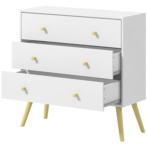 HOMCOM Bedroom Chest of Drawers, 3-Drawer Dresser, Storage Drawer Unit with Wood Legs for Living Room, White
