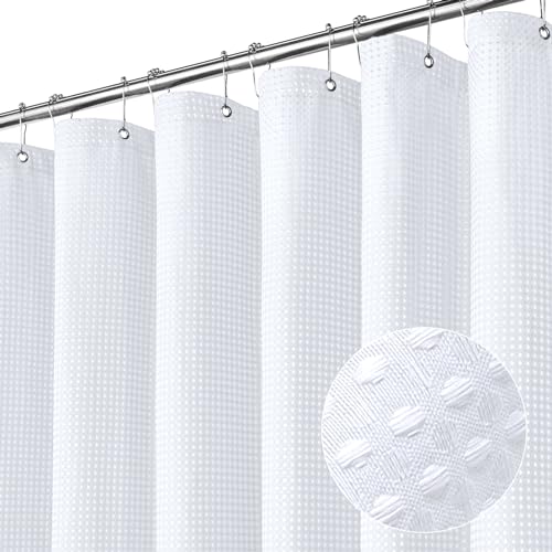 MitoVilla White Shower Curtain 72 x 78, Weighted Fabric Long Shower Curtain Set, Modern Farmhouse Shower Curtain for Bathroom Decor, Luxury Hotel Cloth Shower Curtains 78 inch Long