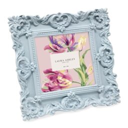 Laura Ashley 4x4 Ornate Textured Hand-Crafted Resin Picture Frame with Easel & Hook for Tabletop & Wall Display, Decorative Floral Design Home Décor, Photo Gallery, Art, More (4x4 Powder Blue)