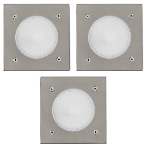 Eglo Outdoor Recessed Floor Lamp Set of 3 Lamedo Recessed Floor Light Square Stainless Steel 10 x 10 cm, Silver