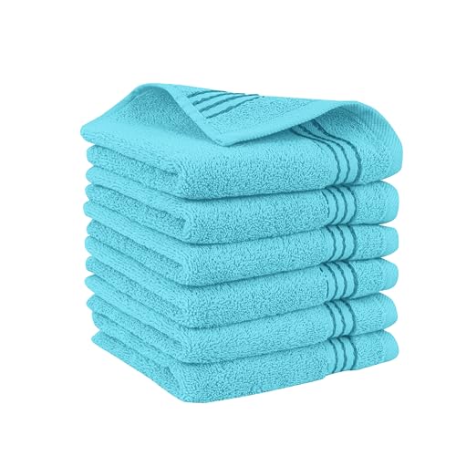 Elegant Comfort Premium Turkish Cotton 6 Pack Washcloths Set - 13 x 13 inch, Luxurious Hotel Spa Quality 100% Turkish Cotton 6PC Washcloth Set - Highly Absorbent - Soft Bathroom Towels, Aqua