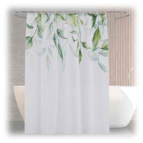 Relaxdays Shower Curtain, Plant Motif, 180 x 200 cm, Mould Resistant, Washable, 12 Rings, for Bathtub, Multicoloured, Polyester