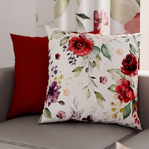 PETTI Artigiani Italiani - Bed Pillowcases, Set of 2 Pillow Covers 50x50 cm, Cushion Cover in Hypoallergenic Microfibre, Made in Italy, Floral Rosso Pattern
