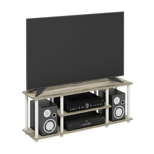 Furinno TURN-N-TUBE TV Stand, 3-Tier Entertainment Center with Open Shelves, TV Console for TV up to 50 Inch, for Living Room, Bedroom, Oak