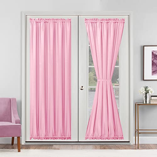 Hiasan French Door Curtains Privacy, Rod Pocket Semi Sheer Front Curtain for Door Window, 1 Panel (Light Pink, W 52 inch x L 72 inch)