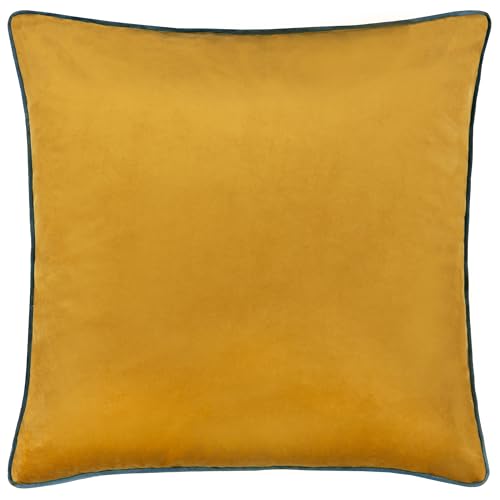 furn. Meridian Polyester Filled Cushion – Luxury Contrast Piped Velvet Decorative Pillow (Ochre/Teal - 45x45cm)