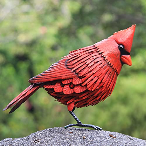 Shefio Cardinal Statue Metal Bird Yard Art - Large Red Bird Outdoor Decor - Metal Garden Sculptures - Unique Realistic Design - Sympathy