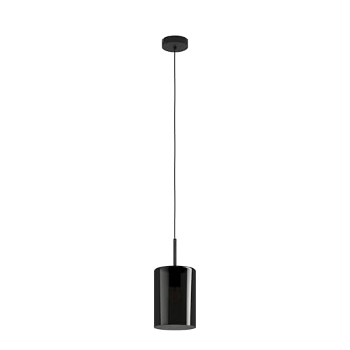 Eglo Pendant Light Cadaques 1, Single-Light Hanging Lamp, Elegant Steel Pendant in Silver and Smoke Glass, Dining Table Lamp, Hanging Living Room Lamp with E27 Socket