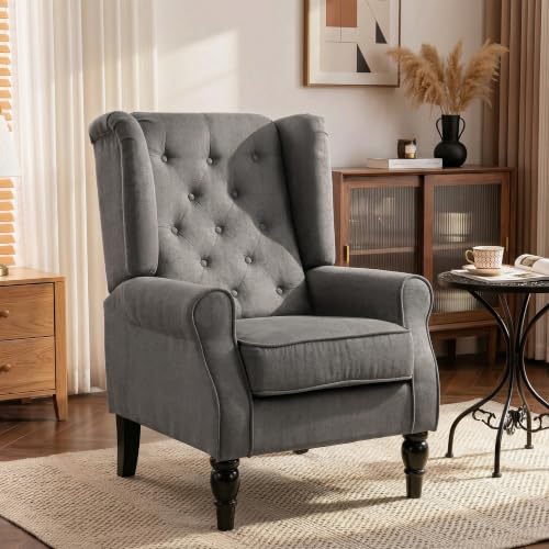 HOMCOM Wingback Accent Chair Snow Flannel Armchair High Back Dark Grey