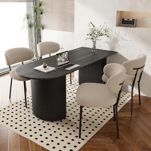 MALOL Dining Chairs Set of 4, Boucle Chairs for Dining Room with Metal Legs & Curved Backrest & Thick Cushion, Upholstered Teddy Fabric Sherpa Kitchen Chair with Anti-Slip Pads, Camel
