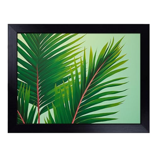 Lap Tray with Bean Bag Cushion, Tropical Leaf Minimalism - Handmade in the UK, Raised Wooden Edge, Padded Cushion, Heat-Resistant Wipe-Clean Surface, for Meals, Laptops and Crafts