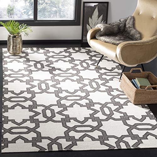 Safavieh Contemporary Indoor Flatweave Rectangle Area Rug, Dhurrie Collection, DHU751, in Ivory / Grey, 122 X 183 cm for Living Room, Bedroom or Any Indoor Space