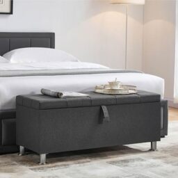 Vida Designs Valencia Storage Ottoman, Fabric in Dark Grey Linen, 100x40x44cm - Storage Ottoman with Lift-Up Lid, Ideal for Toys, Bedding & Footstool Use - UKFR Certified