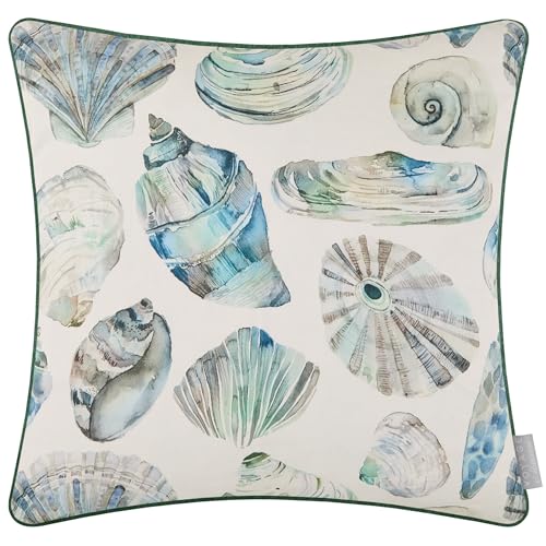 Voyage Maison Rock Pool Feather Filled Cushion – Coastal Shell Watercolour Printed Cotton Piped Linen Touch Décor (Marine - 50x50cm)