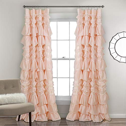 Lush Decor Kemmy Curtain - Ruffled, Textured Shabby Chic Style Window Panel for Living, Dining Room, Bedroom (Single), 84” x 52”, Peachy Pink