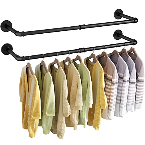 UlSpeed Wall Mounted Clothes Rack 31.5in, Industrial Pipe Wall Mount Clothing Rack, Heavy Duty Iron Garment Racks, Space Saver Multi-purpose Hanging Rod for Laundry Room, Closet Storage, 2 Packs