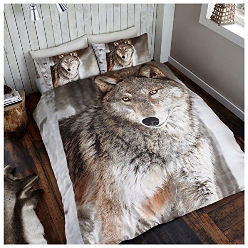 GC GAVENO CAVAILIA Super Soft 3D Design Wildlife Duvet Cover, Polycotton Luxury Forest Bedding Quilt Set, Wolf, King 3d Wolf 659358