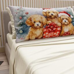 PETTI Italian Artisans - Cotton Sheets with Christmas Digital Print Pillowcases, Christmas Single Sheets, Christmas Single Bed Set, Dog Cream, 100% Made in Italy