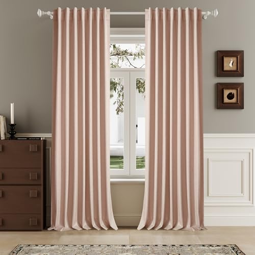 "DUALIFE Baby Pink Blackout Curtains 102 Inch Length 2 Panels Set for Living Room Bedroom Rod&Back Tab Thermal Insulated 100% Black Out Linen Drapes Room Darkening Window Curtains 72"" x 102"""