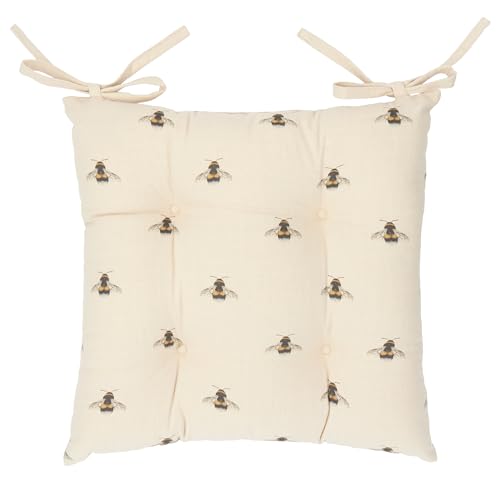 furn. Wylder Ramble Bumble Bee Seat Pads – Pack of 2 – Rustic Natural Farmhouse Style Slub Cotton Tie Chair Cushions (Natural – 40x40cm)
