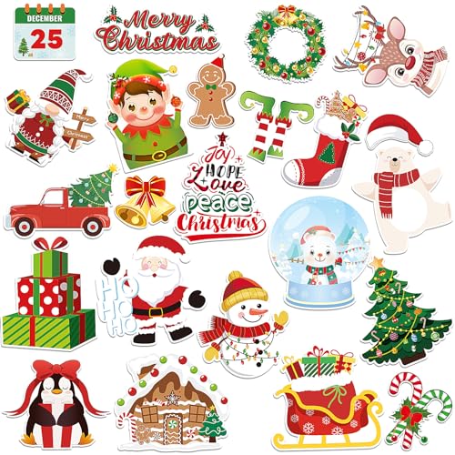 JULMELON 22Pcs Christmas Magnets for Fridge Festive Holiday Car Decor - Magnetic Rubber, Christmas Car Garage Door Refrigerator, Weatherproof Holiday Party Decoration, Snowman Santa Gingerbread