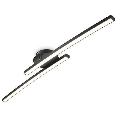 B.K.Licht LED Ceiling Light, 12W, 1300Lm, Warm White Light 3000K, Built-in LED Boards, 1 Adjustable bar, Curved Design, Black Ceiling Fixture for bedrooms