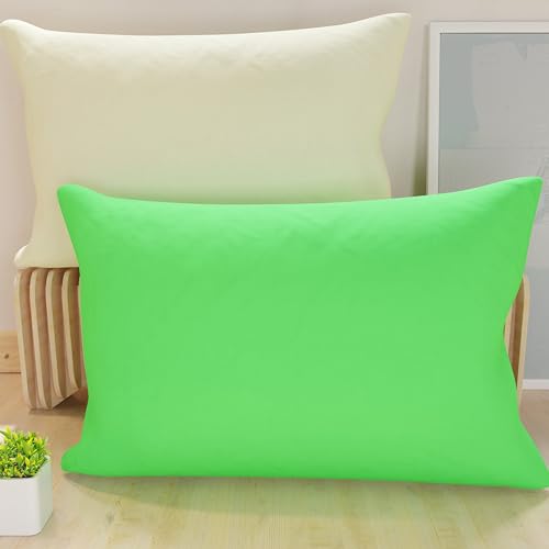 PETTI Artigiani Italiani - Pair of Pillow Cases 60 x 40 cm in Microfibre, Cushions Bedroom Furniture, Sofa, Set of 2 Cushion Covers, Reversible Pillowcase Apple Green Cream