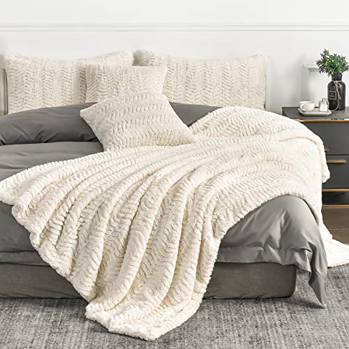 "YUSOKI Luxury Faux Fur Blanket,Soft Fuzzy Fluffy Cozy Blanket Plush Furry Comfy Warm Blanket for Couch Bed Chair Sofa Bedroom Women Teen Girls Gift(Ivory,Queen 90""x90"")"