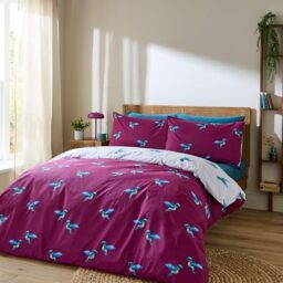 Their Nibs Hummingbird Cotton Reversible Single Duvet Cover Set with Pillowcase Plum