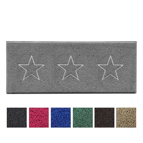 Nicoman Star Shape Embossed Entrance Door Mat Non Slip Dirt Trapper PVC Spaghetti Mat with Rubber Base, Jet Washable Quick Drying Doormat Watertight Indoor or Outdoor Use - (Runner, Grey, 150 x 60cm)