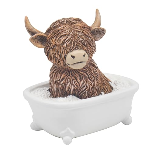 Lesser & Pavey Highland Cow Soaking Bathroom Decor Figurine - Whimsical Decorative Accent, Fine Detailing, Freestanding Ornament, Ideal for Home and Office Decor, Charming Gift Choice