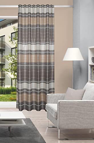 Home Fashion Anouk 85145 Curtain Decorative Fabric Horizontal Stripes with Effect Fringe Natural 245 x 140 cm