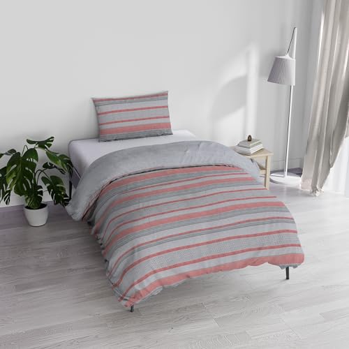 Italian Bed Linen Athena Duvet Cover Set with Printed Bag and Pillowcases, BELEN Red, Single