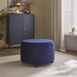 GFW Leylani Velvet Storage Stool with Tray Top, Upholstered Ottoman Footstool with Hidden Storage