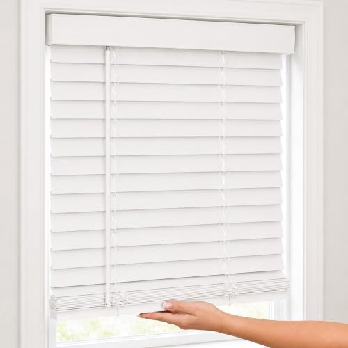 "CHICOLOGY Faux Wood Blinds - Wooden Window Shades & Blinds, Basic White, 29""W x 72""H"