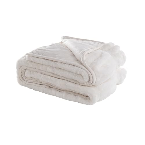"Mon Chateau Premium Reversible Luxury Faux Fur Throw for Couch, Sofa, or Bed - Plush Cozy Soft Blanket for Sleeping or Home Décor, 60"" x 70"" (Ivory)"