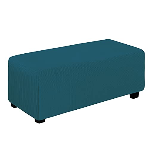 Easy-Going Stretch Ottoman Cover Folding Storage Stool Furniture Protector Soft Rectangle slipcover with Elastic Bottom(Ottoman X-Large,Peacock Blue)