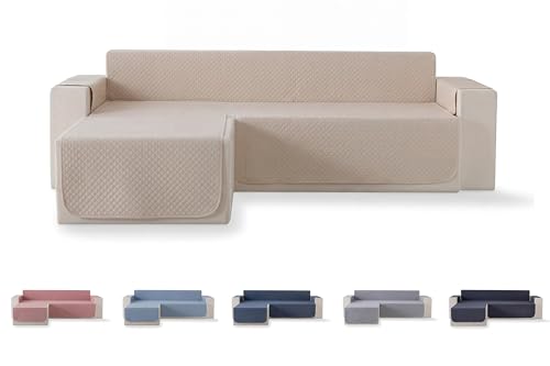 Todocama Sofa Cover for Sofa, Seats, Diamond Padded Sofa Cover, Breathable, Easy to Clean, (Beige Sand, Chaise Left 240cm)