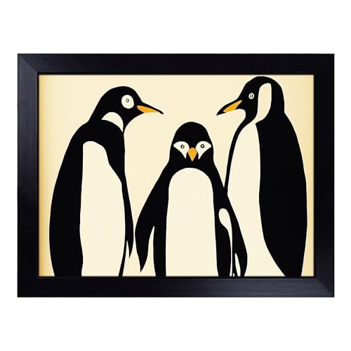 Lap Tray with Bean Bag Cushion, Three Penguins Abstract - Handmade in the UK, Raised Wooden Edge, Padded Cushion, Heat-Resistant Wipe-Clean Surface, for Meals, Laptops and Crafts