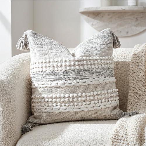 BlissBlush Gray Decorative Throw Pillow Cover 20X20, Boho Accent Pillow for Couch, Square Modern Farmhouse Pillowcase for Living Room Couch Sofa Cushion Home D??cor (Pack of 1)