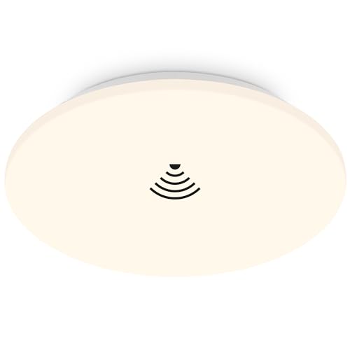 Briloner - LED Ceiling Light with Motion Sensor, Warm White Light, Ceiling Light, lamp, Kitchen lamp, Children's Room, 350x60mm (DxH) White