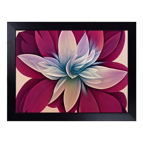 Lap Tray with Bean Bag Cushion, Magnificent Modern Flower Art Abstract - Handmade in the UK, Raised Wooden Edge, Padded Cushion, Heat-Resistant Wipe-Clean Surface, for Meals, Laptops and Crafts
