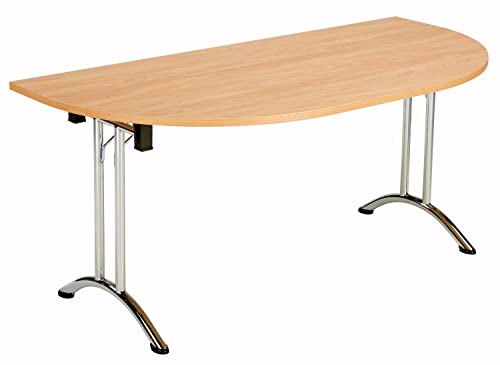 Office Hippo D-End Office Table, Sturdy & Stylish Folding Table Desk, Work Table For Home Office, Versatile Foldable Table For Meeting Room or Boardroom, 5 Year Guarantee - Beech / Chrome
