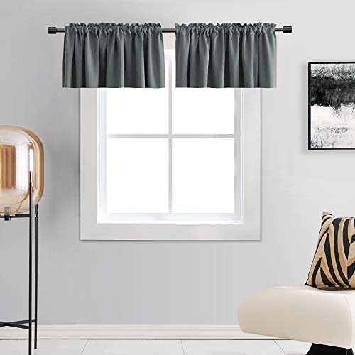 DONREN Medium Grey Valance -Basement Valances for Small Window with Rod Pocket (2 Panels,W 72 by L 18 Inch)