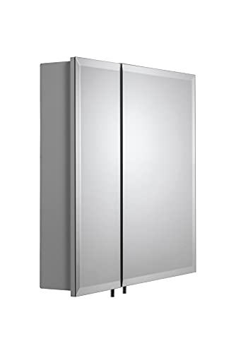 Croydex Wellington Bi-View White Steel Bathroom Wall Cabinet - Double Door Medicine Cabinet with Hang N Lock Fixing System, 2 Adjustable Shelves in White (61x61cm)