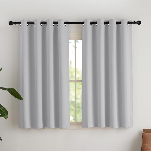 NICETOWN Blackout Curtain Eyelet Curtains Living Room Short Curtain Light Grey Window Curtains Modern Curtain Short Opaque Short Curtain Bedroom Set of 2 Thermal Curtains H 145 x W 140 cm