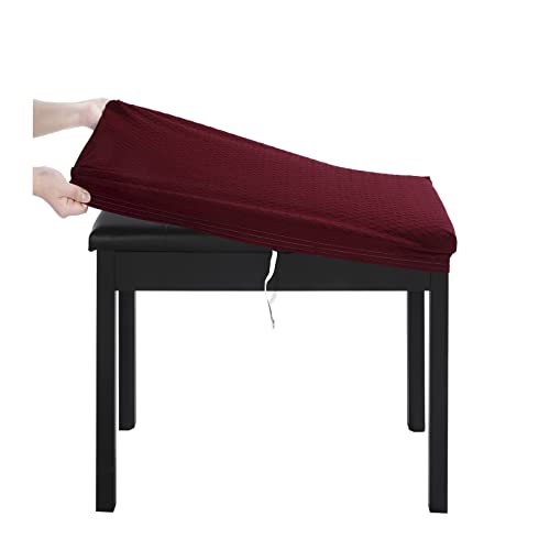 "BUYUE Luxury Piano Bench Cover, (20""- 27"") L x (11.8""- 15.7"") W Stretch Jacquard Washable Rectangle Dressing Stool Slipcover (S, Burgundy)"