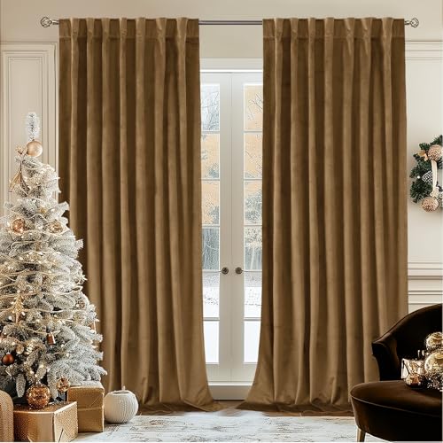 BGment Bronze Brown Velvet Curtains 84 Inches Long for Living Room, Thick Super Soft Luxury Thermal Insulated Blackout Curtains with Back Tab and Rod Pocket for Bedroom, 2 Panels, 60 x 84 Inch